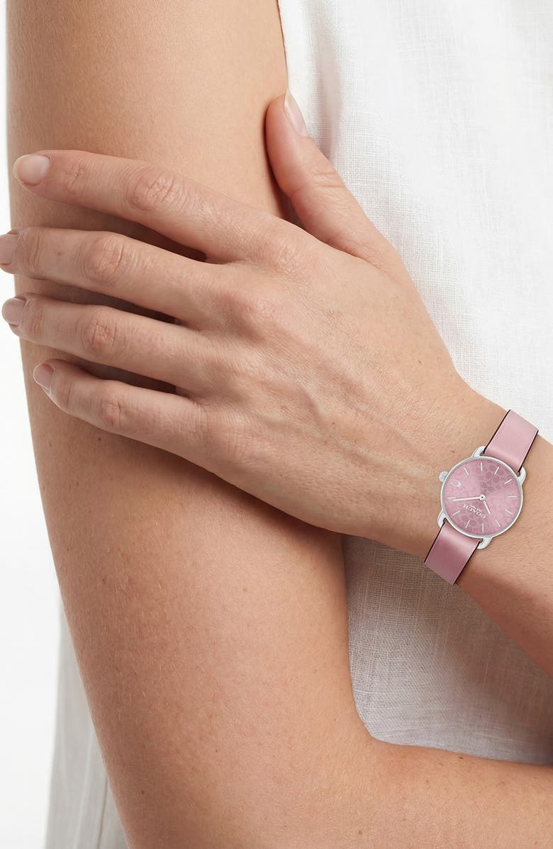 COACH Elliot Pink Leather Strap Watch, 28mm, Alternate, color, Blush