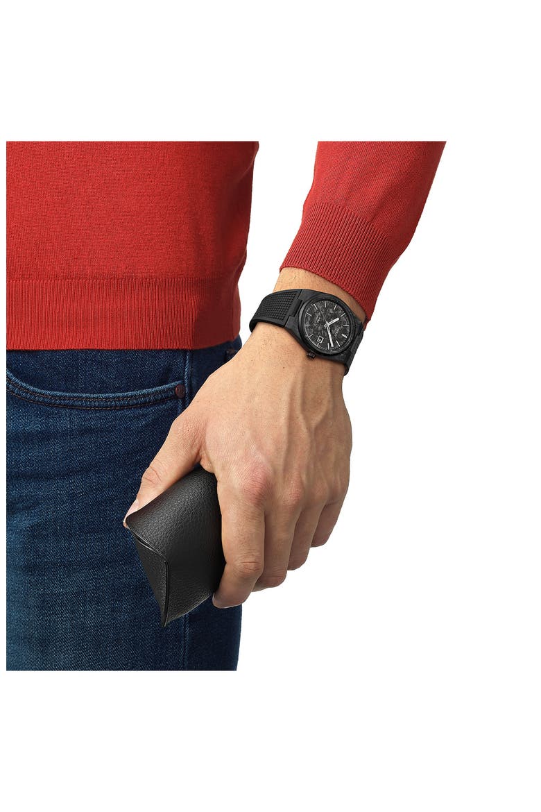 PRX GTS Powermatic 80 Rubber Strap Watch, 40mm, Alternate, color, BLACK CARBON