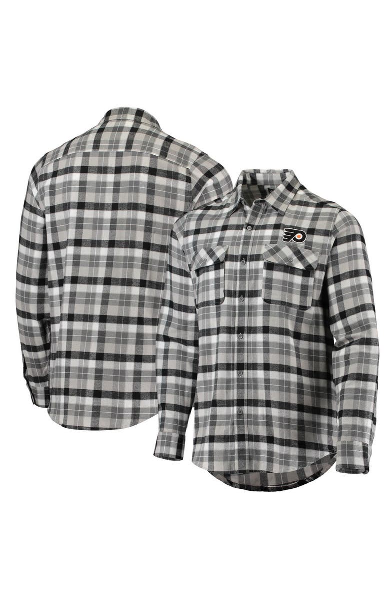 ANTIGUA Men's Antigua Black/Gray Philadelphia Flyers Ease Plaid Button-Up Long Sleeve Shirt, Main, color, Black