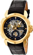 Heritor Automatic Conrad Skeleton Leather-Band Watch