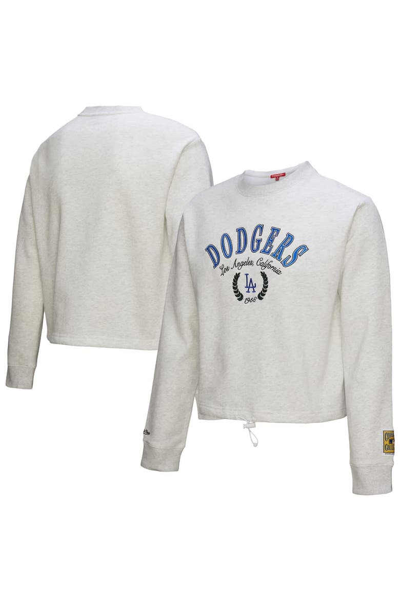 Women's Mitchell & Ness Heather Gray Los Angeles Dodgers Cropped Toggle Pullover Sweatshirt, Alternate, color, Heather Gray