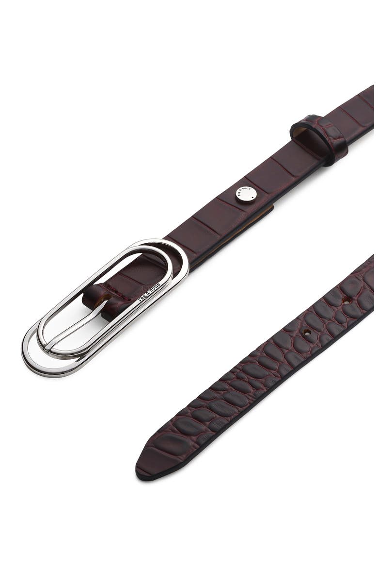 Duo Rounded Rebound Leather Belt, Alternate, color, BORDEAUX CROC