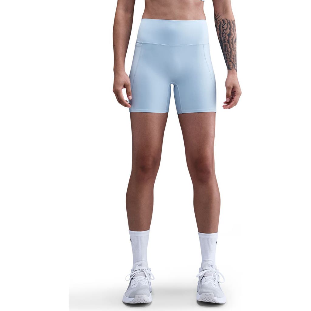 Nike Universa Medium-support High-waisted 5-inch Pocket Biker Shorts In Blue