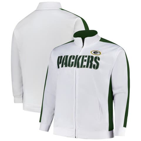 Men's Fanatics White Green Bay Packers Big & Tall Tricot Full-Zip Track Jacket