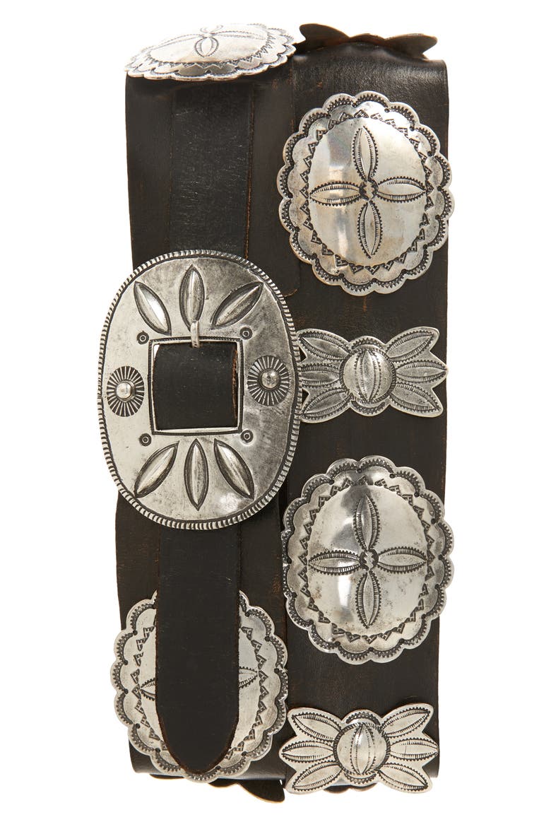 Concho Leather Belt, Main, color, BLACK