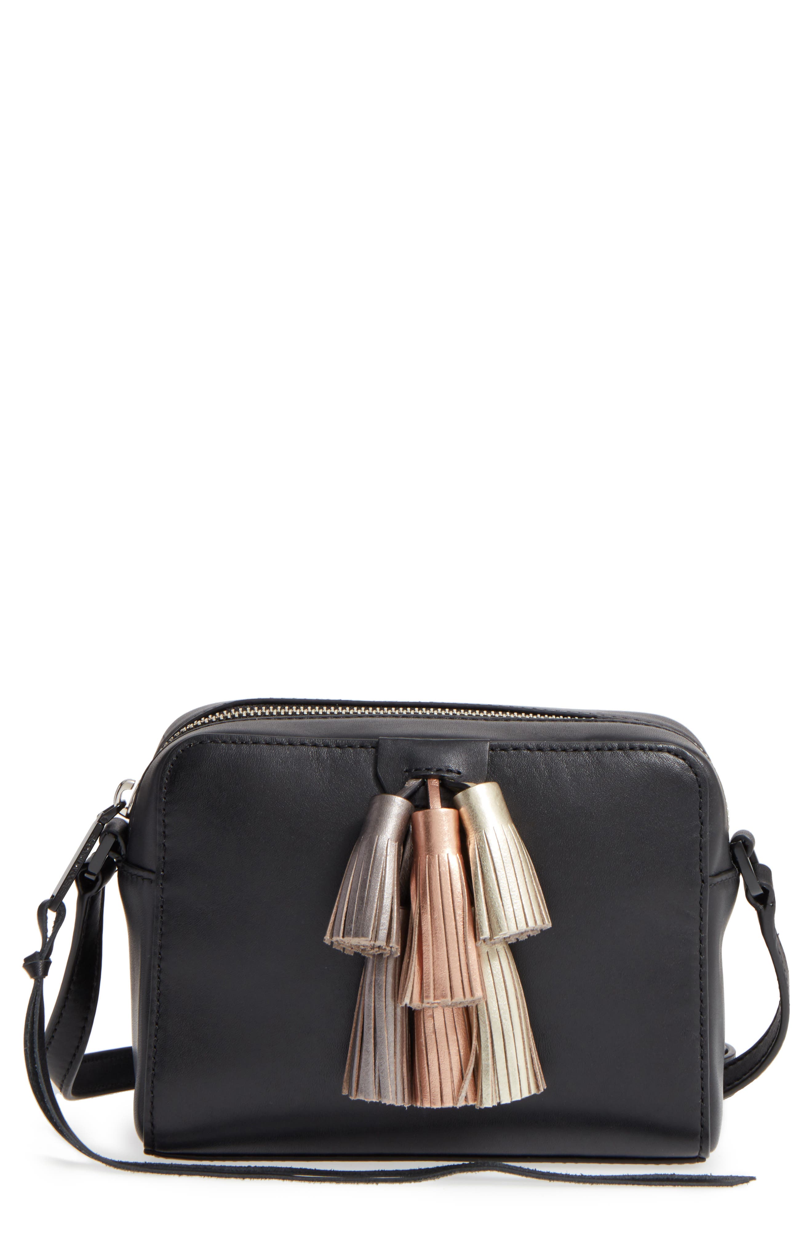 'Mini Sofia' Crossbody Bag, Main, color, BLACK METALLIC/ BLACK