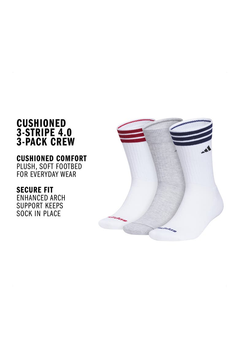 3-Pack 4.0 AEROREADY Cushioned Crew Length Socks, Alternate, color, WHITE