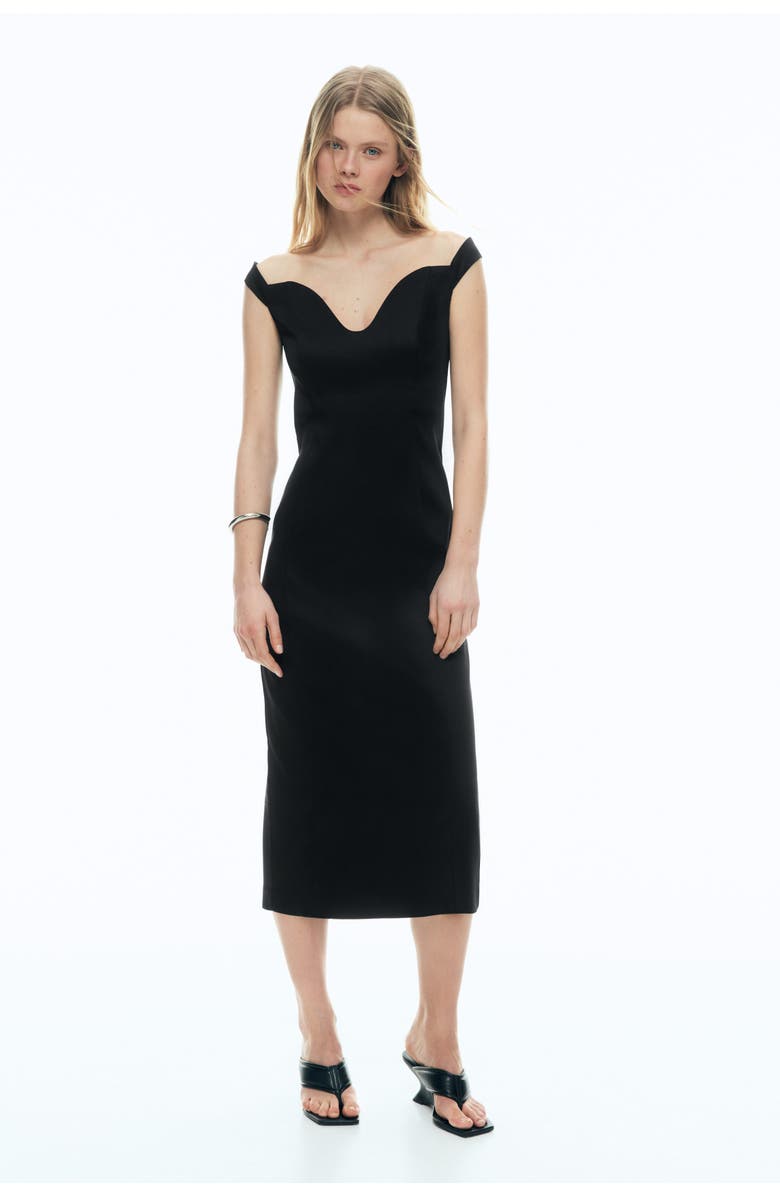 H&M Fitted Off-the-shoulder Dress, Alternate, color, Black