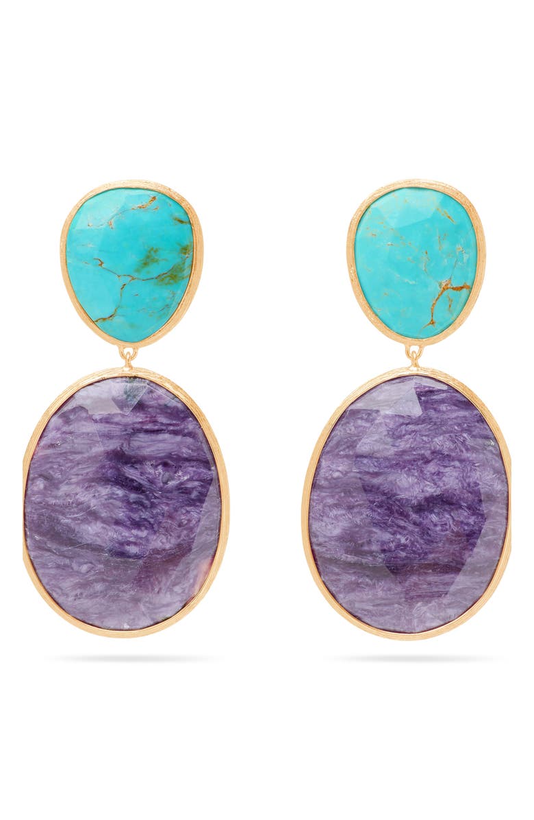 Marco Bicego Lunaria Charoite & Turquoise Drop Earrings, Main, color, Gold