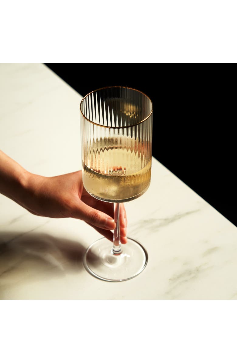 Viski Meridian Crystal Gold Rimmed Wine Glasses Set of 2, Alternate, color, Clear