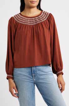 Bobeau Embroidered Peasant Top