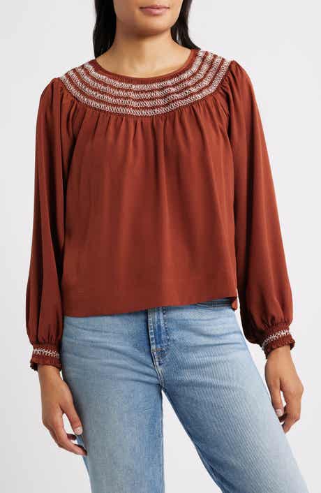 Bobeau Embroidered Peasant Top