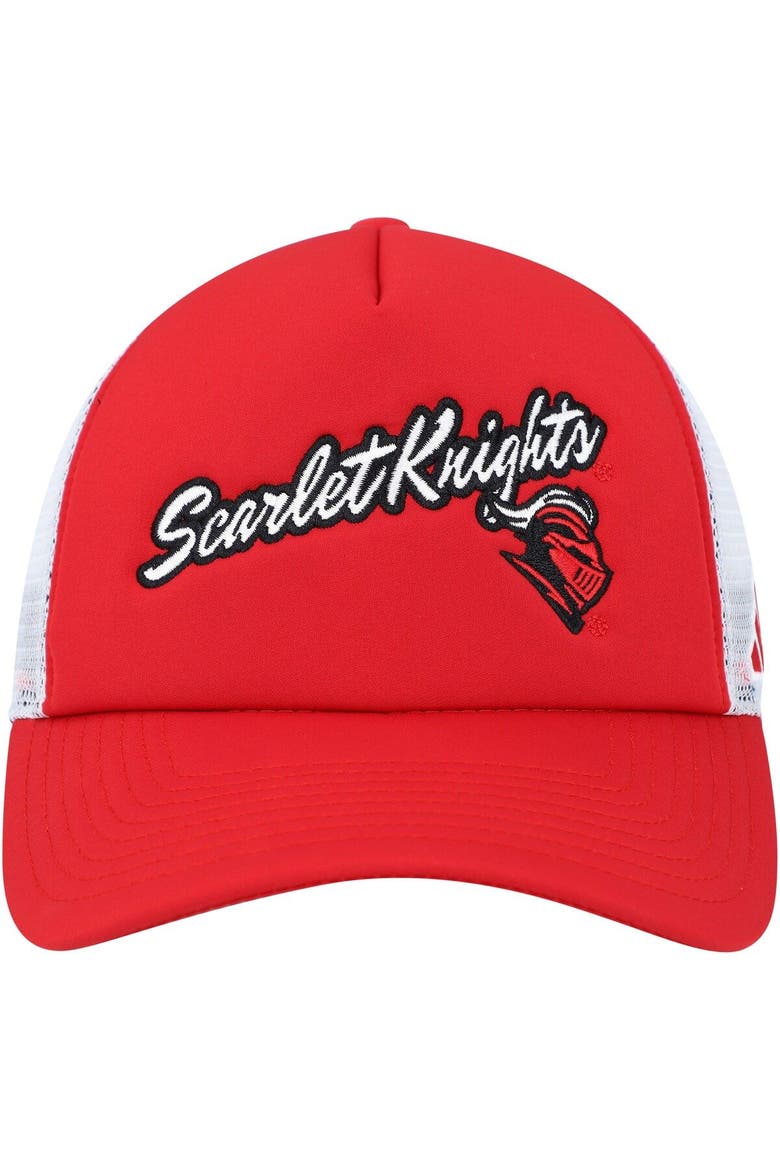 Men's adidas Scarlet Rutgers Scarlet Knights Script Trucker Snapback Hat, Alternate, color, Scarlet