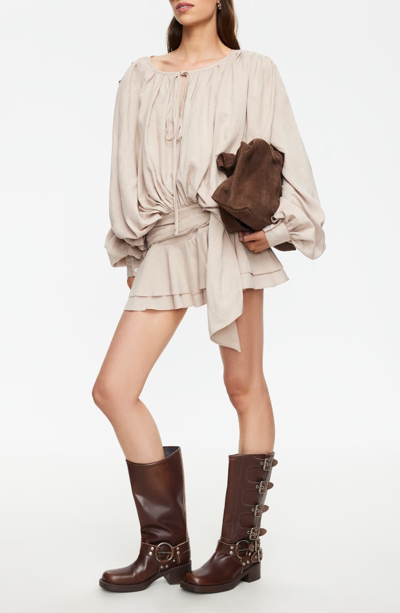 LIONESS Elements Pleated Long Sleeve Minidress, Alternate, color, Beige