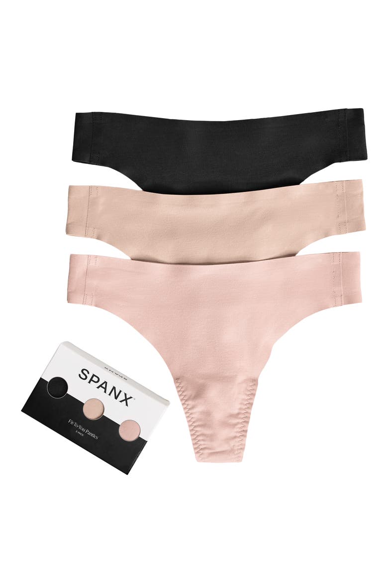Fit-to-You Assorted 3-Pack Thongs, Main, color, VERY BLACK/NUDE/VINTAGE ROSE