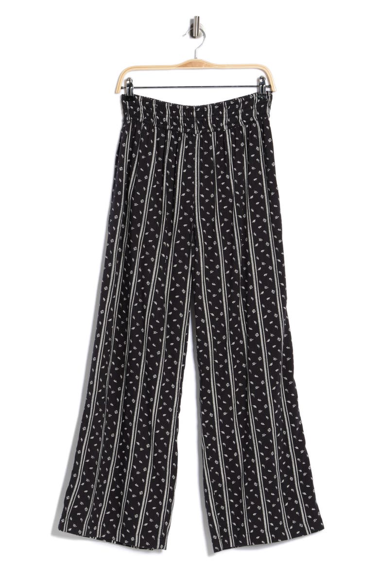 Pull On Slub Pants, Alternate, color, BLACK- IVORY LEAF MIX STRIPE