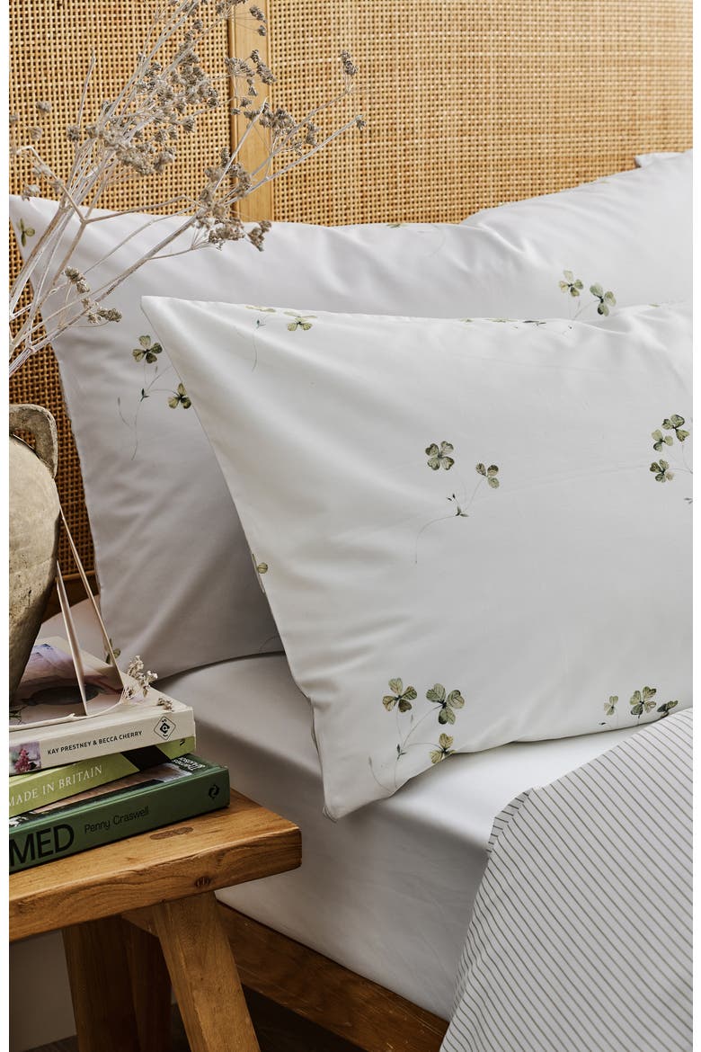 Clover Romantic Floral Striped Reversible Pillowcase Pairs, Alternate, color, Green