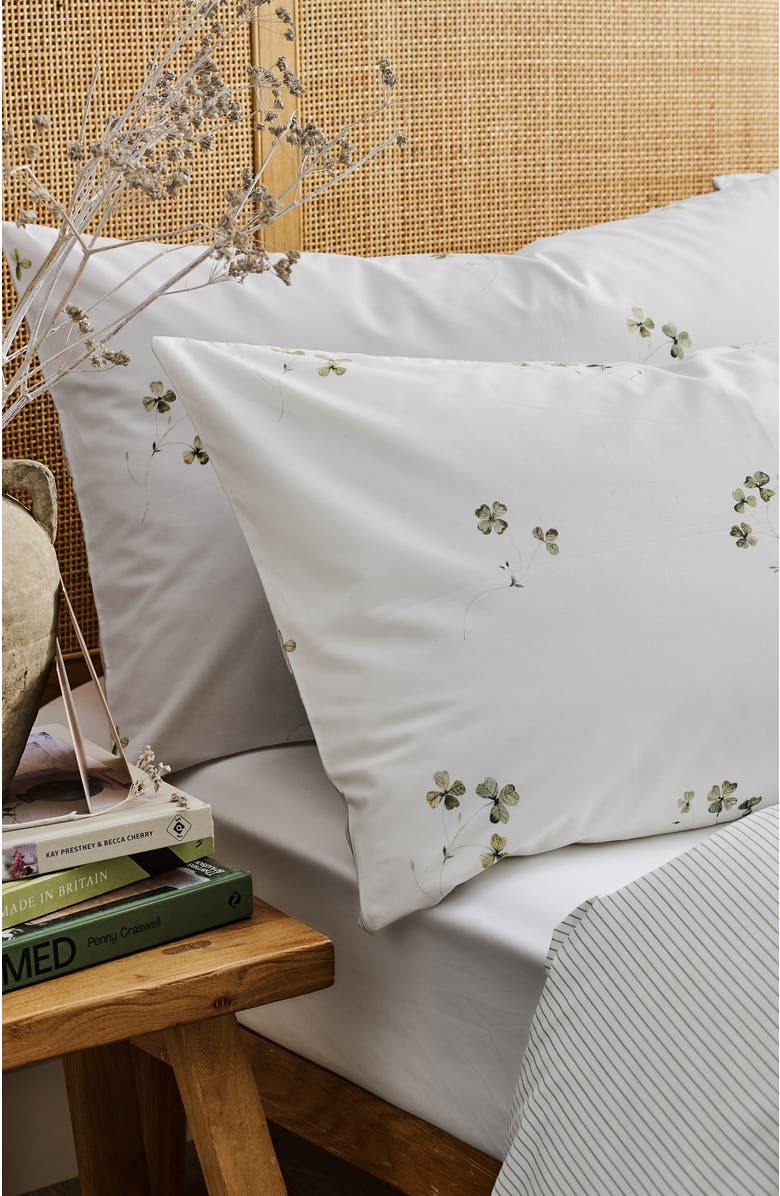 CHRISTY Clover Romantic Floral Striped Reversible Pillowcase Pairs, Alternate, color, Green