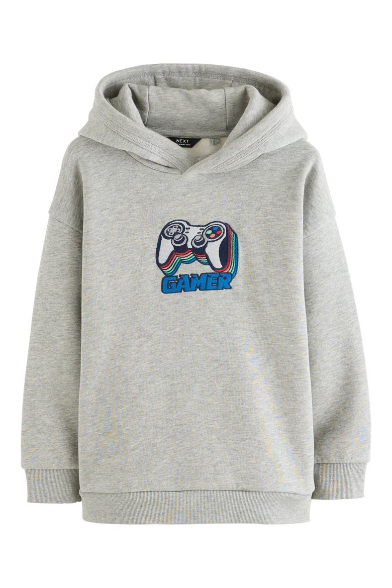 Kids' Level Up Gamer Embroidered Cotton Blend Hoodie, Main, color, GREY