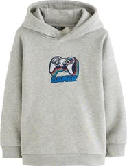 NEXT Kids' Level Up Gamer Embroidered Cotton Blend Hoodie
