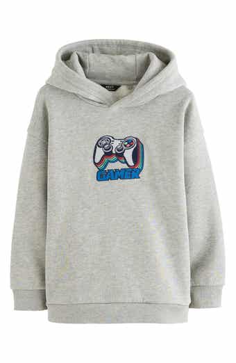 NEXT Kids' Level Up Gamer Embroidered Cotton Blend Hoodie