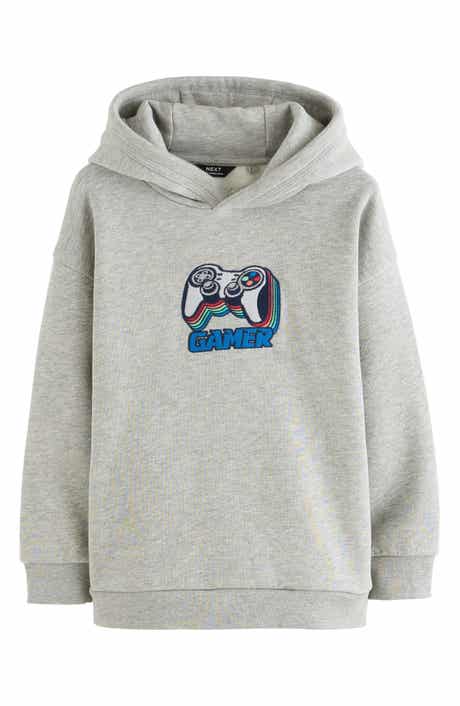 NEXT Kids' Level Up Gamer Embroidered Cotton Blend Hoodie