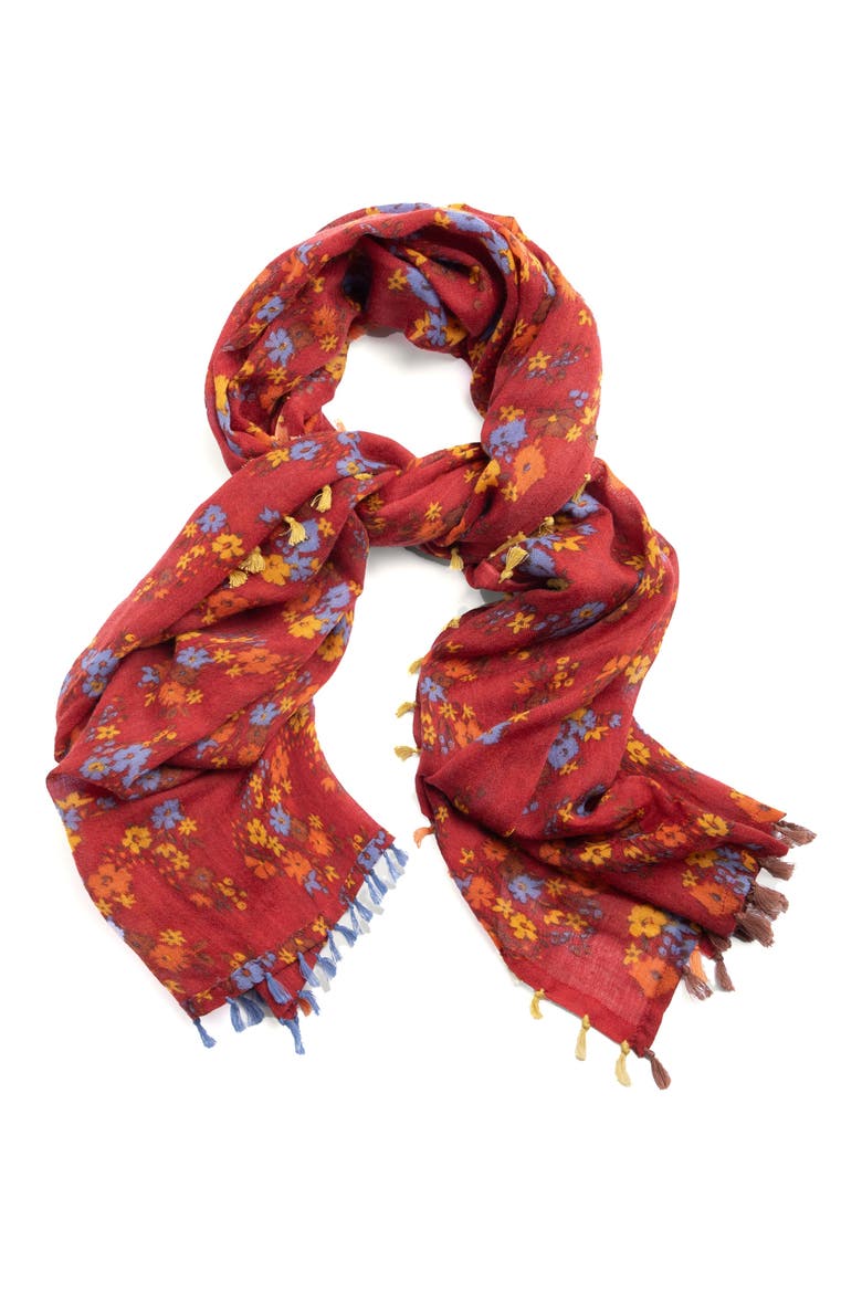Floral Wool Scarf, Alternate, color, RED