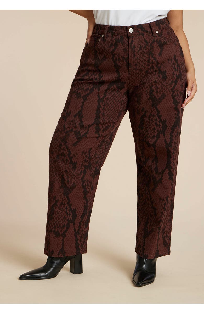 ELOQUII Snake Print Relaxed Leg Jean, Alternate, color, Brown Snake