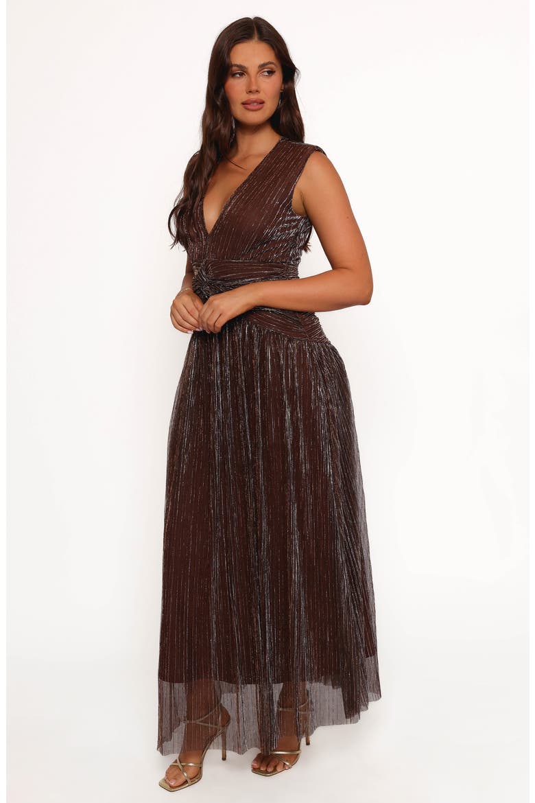 bronze metallic maxi dress Emerie Sleeveless Metallic Maxi
