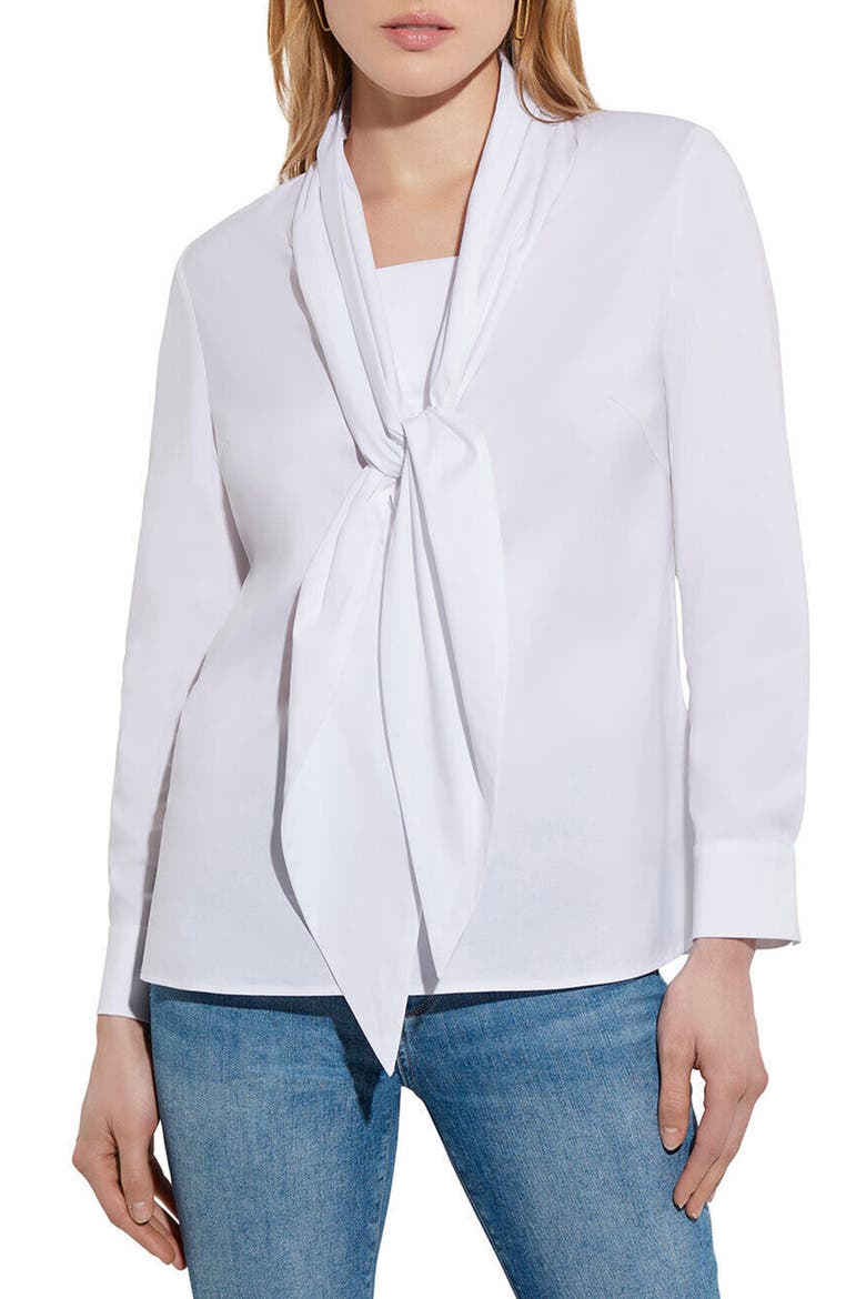 Tie Neck Poplin Blouse, Main, color, WHITE