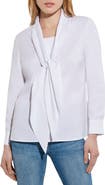 Misook Tie Neck Poplin Blouse