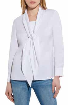 Misook Tie Neck Poplin Blouse