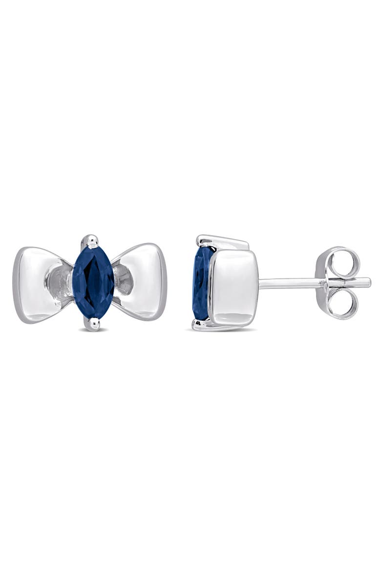 Precious Gems Bow Tie Earrings 10k, Main, color, Sapphire/White Gold
