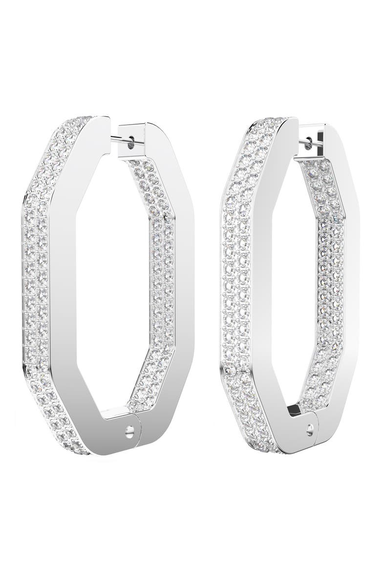 Dextera Large Pavé Hexagonal Hoop Earrings, Main, color, SILVER