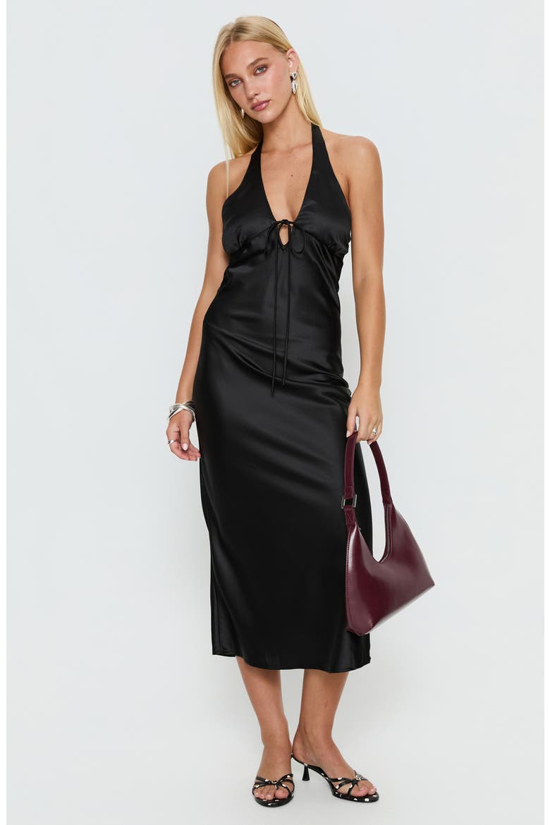 Jessamyn Satin Halter Midi Dress, Alternate, color, BLACK