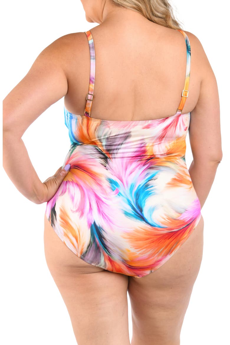 Feathered Impression One-Piece Swimsuit, Alternate, color, PINK MULTI