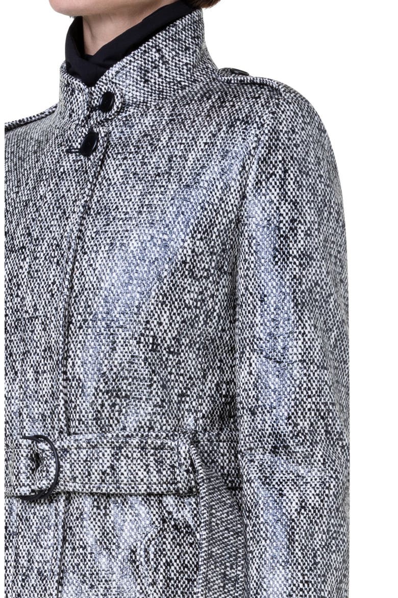 Lacquered Tweed Rain Coat with Removable Lining, Alternate, color, BLACK-CREAM