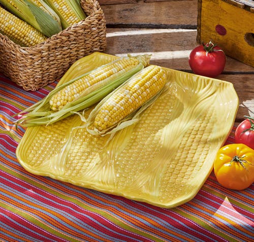 Tag Corn On The Cobb Textured Ceramic Yellow Platter Dishwasher Safe In Yellow