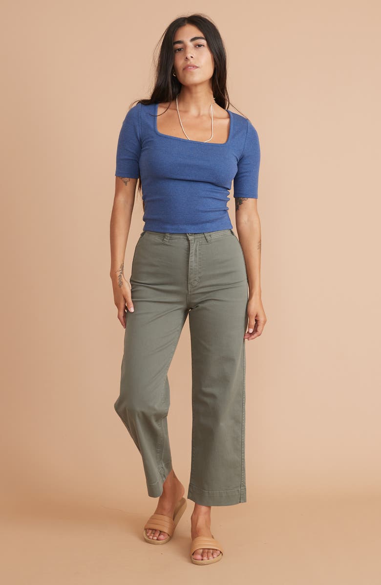 Marine Layer Bridget Cotton Blend Ankle Pants, Alternate, color, Olive