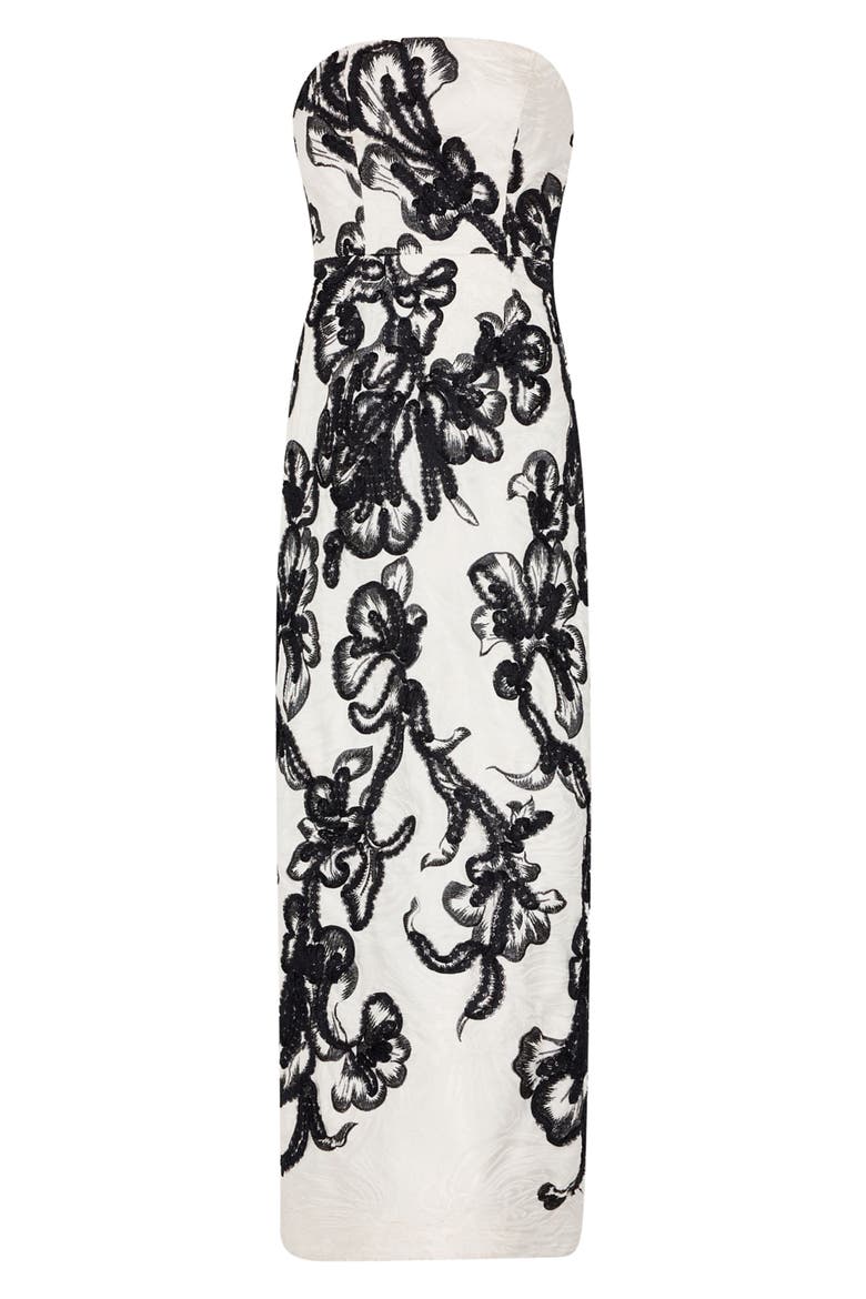 Orion Strapless Embroidered Chiffon Column Gown, Main, color, WHITE/ BLACK