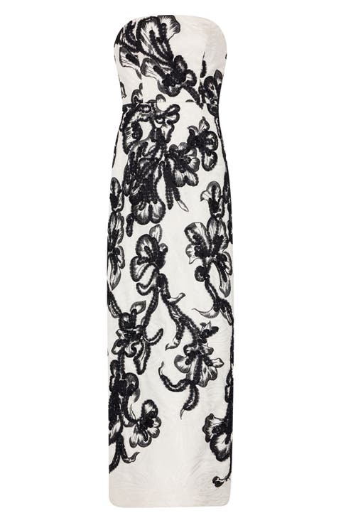 Orion Strapless Embroidered Chiffon Column Gown