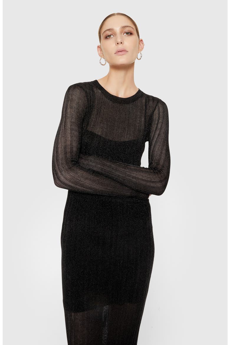 Abbey Long Sleeve Midi Sweater Dress, Alternate, color, METALLIC BLACK