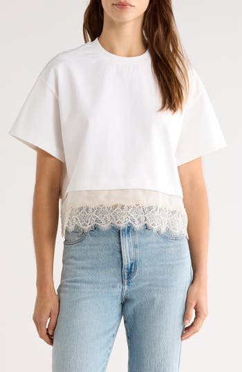 STAUD Grier Lace Trim Top in Ivory at Nordstrom Rack, Size Large