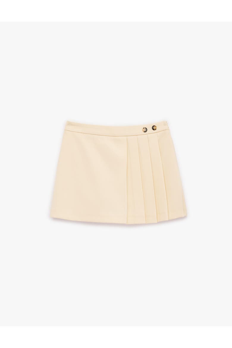 Pleated Mini Skirt with Button Detail, Alternate, color, YELLOW