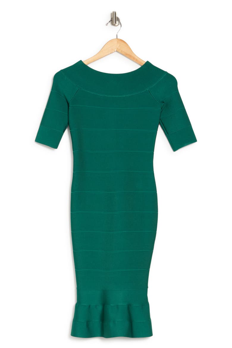 Boat Neck Banded Godet Flared Hem Dress, Alternate, color, ALPINE GREEN 308