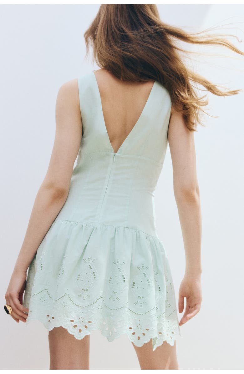 H&M Eyelet-embroidered dress with flared skirt, Alternate, color, Light Turquoise