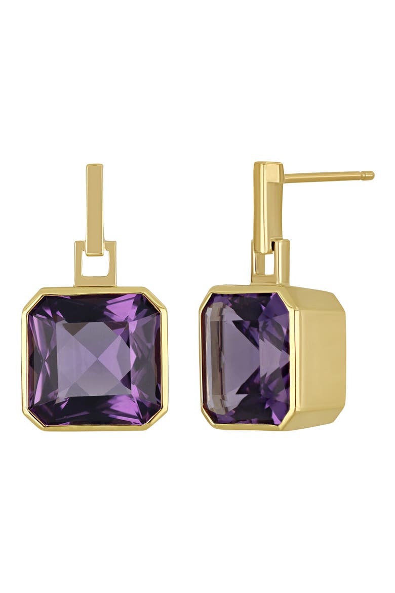 14K Gold Amethyst Stud Earrings, Main, color, 14K YELLOW GOLD