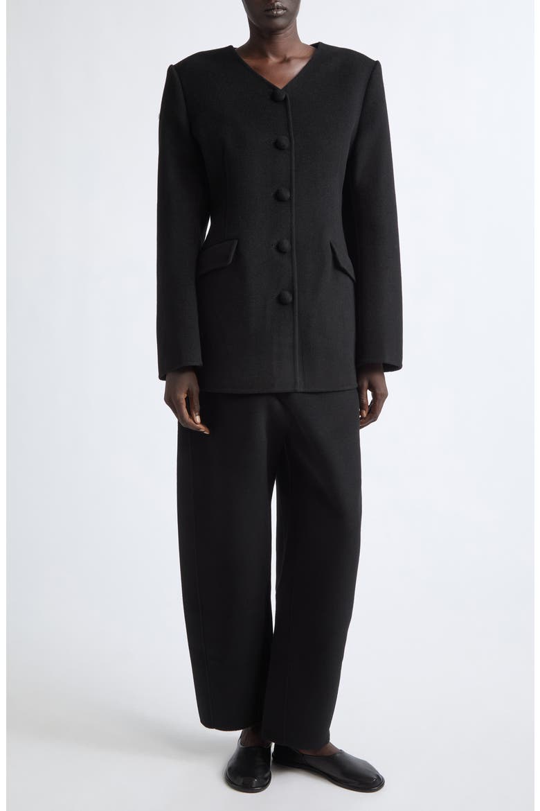 Wool & Cashmere Tailored V Neck Blazer, Alternate, color, BLACK