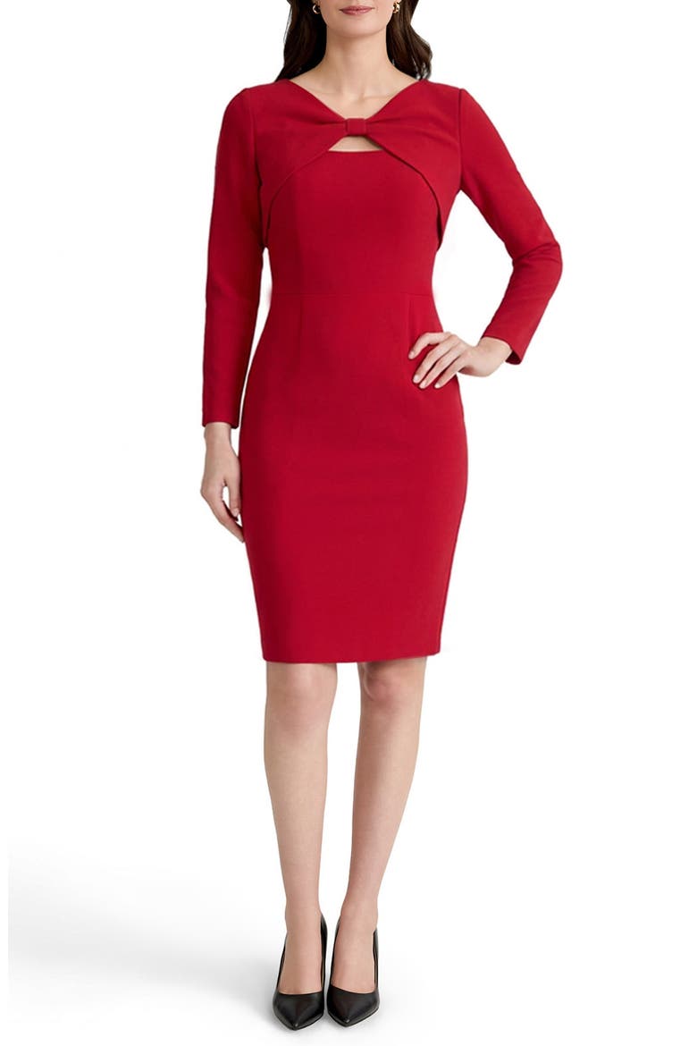 Twist Front Long Sleeve Sheath Dress, Main, color, FIRE RED