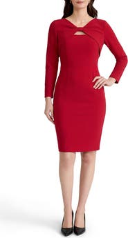 KASPER Twist Front Long Sleeve Sheath Dress